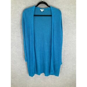 J Jill Cardigan Womens Sz M‎ Blue Linen Open Front Lightweight Knit Coastal Luxe